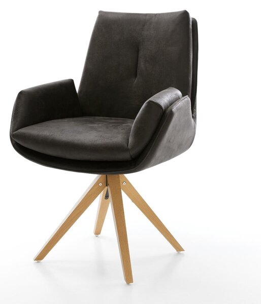 DELIFE Étkezőszék Clea-Flex mikroszálas antracit vintage fa láb szögletes természetes 180° forgatható