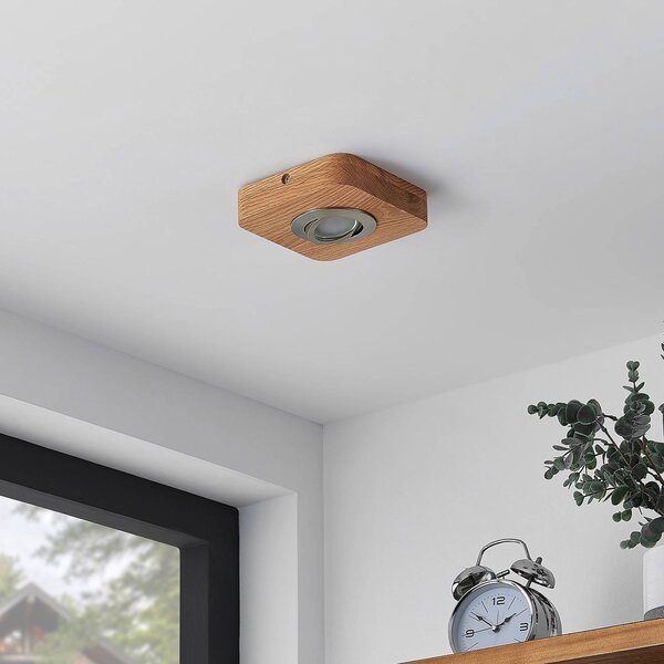 Lindby LED mennyezeti lámpa Mikari, 14 cm, fa, forgatható, Világos fa, Nappali / Étkező, Fa, Modern