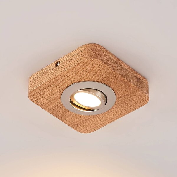 Lindby LED mennyezeti lámpa Mikari, 14 cm, fa, forgatható, Világos fa, Nappali / Étkező, Fa, Modern