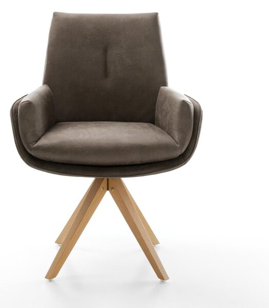 DELIFE Étkezőszék Clea-Flex mikroszálas taupe vintage fa láb szögletes természetes 180° forgatható