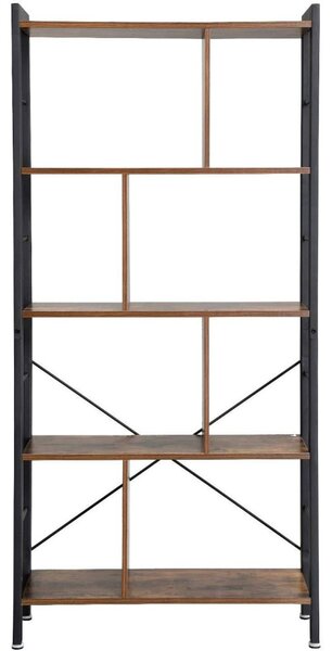 Könyvespolc, tárolópolc, rusztikus barna 154x74x30cm