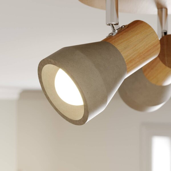 Lindby Filiz spotlámpa, 3-lámpás, Ø 20 cm, fa, beton, E14, dimmelhető, Alu / szürke / cink, Hálószoba, Beton, Skandináv