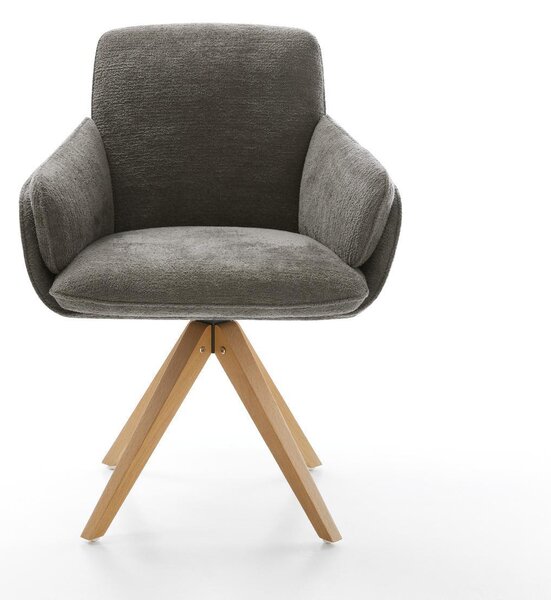 DELIFE Étkezőszék Luan-Flex karfás bouclé puha sötét bézs fa láb szögletes természetes 360° forgatható