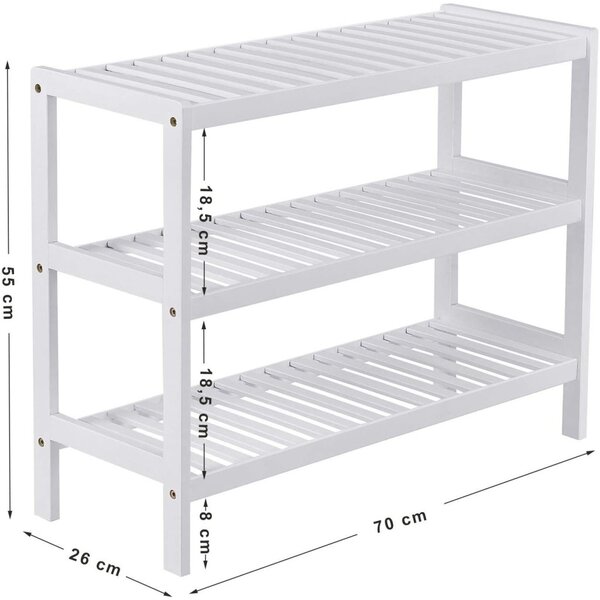 Cipőtároló polc 3 szintes, fehér 70x26x55cm
