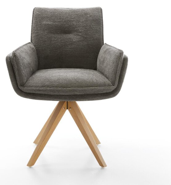 DELIFE Étkezőszék Nela-Flex bouclé puha sötét bézs fa láb szögletes természetes 360° forgatható