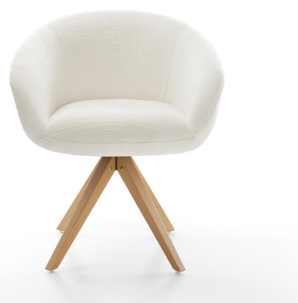 DELIFE Étkezőszék Vinka-Flex karfás bouclé puha bézs fa láb szögletes természetes 360° forgatható zsákrugós