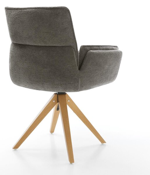 DELIFE Étkezőszék Nela-Flex bouclé puha sötét bézs fa láb szögletes természetes 360° forgatható