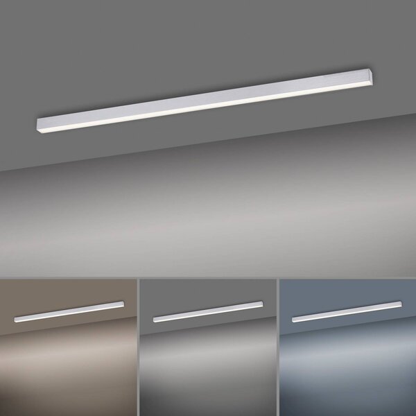 PURE LED mennyezeti lámpa Lines, 110 cm, ezüst, CCT, távirányító, dimmelhető, Alu / szürke / cink, Nappali / Étkező, Alumínium, Modern
