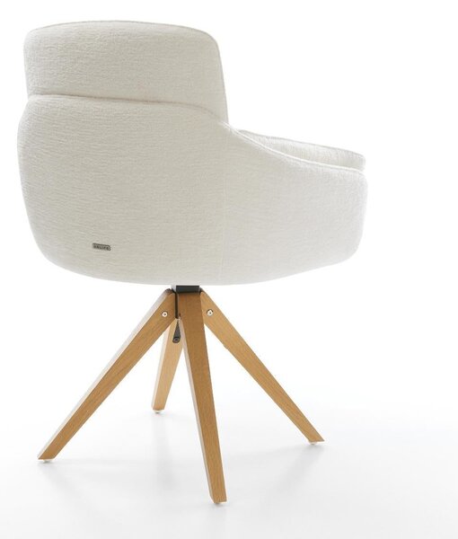 DELIFE Étkezőszék Luan-Flex karfás bouclé puha bézs fa láb szögletes természetes 360° forgatható