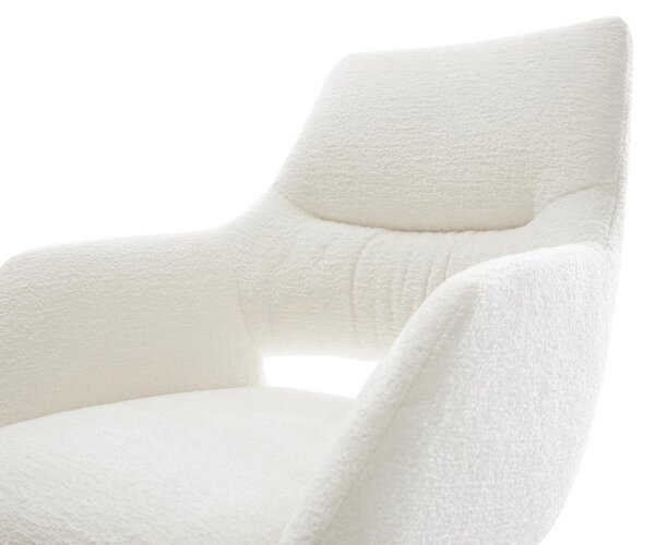 DELIFE Étkezőszék Yago-Flex karfás bouclé puha bézs fa láb szögletes természetes 360° forgatható zsákrugós