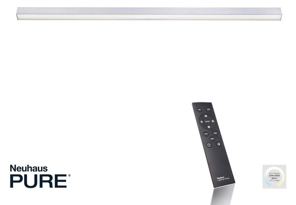 PURE LED mennyezeti lámpa Lines, 110 cm, ezüst, CCT, távirányító, dimmelhető, Alu / szürke / cink, Nappali / Étkező, Alumínium, Modern