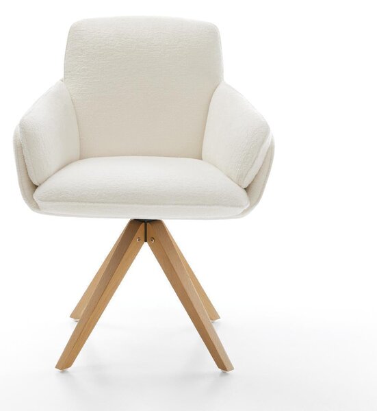 DELIFE Étkezőszék Luan-Flex karfás bouclé puha bézs fa láb szögletes természetes 360° forgatható