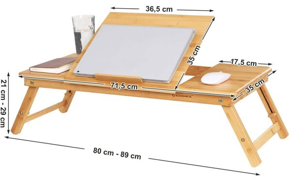 Bambusz laptop asztal állítható magasság 71x35cm