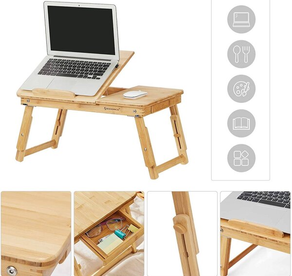 Bambusz laptop asztal állítható magasság 55x35cm
