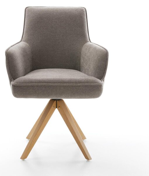 DELIFE Étkezőszék Heira-Flex karfás strukturált szövet puha taupe fa láb szögletes természetes 360° forgatható zsákrugós