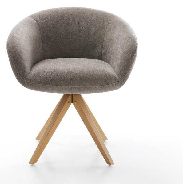 DELIFE Étkezőszék Vinka-Flex karfás strukturált szövet puha taupe fa láb szögletes természetes 360° forgatható zsákrugós