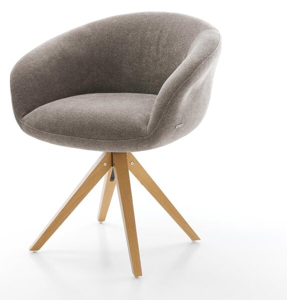 DELIFE Étkezőszék Vinka-Flex karfás strukturált szövet puha taupe fa láb szögletes természetes 360° forgatható zsákrugós
