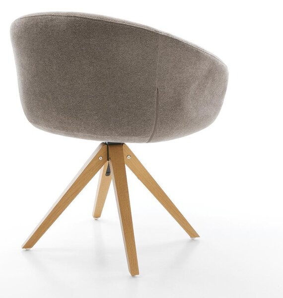 DELIFE Étkezőszék Vinka-Flex karfás strukturált szövet puha taupe fa láb szögletes természetes 360° forgatható zsákrugós