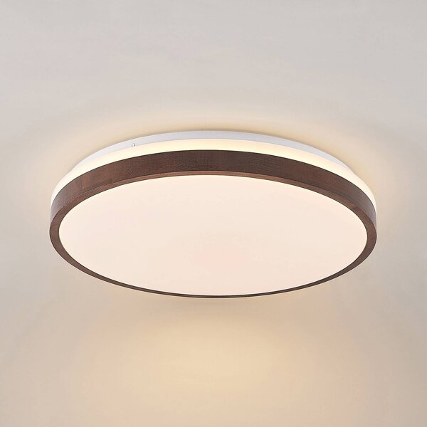 Lindby Hudsona LED mennyezeti világítás, Ø 49 cm, fa, barna, dimmelhető, Sötét fa, Nappali / Étkező, Fa, Modern