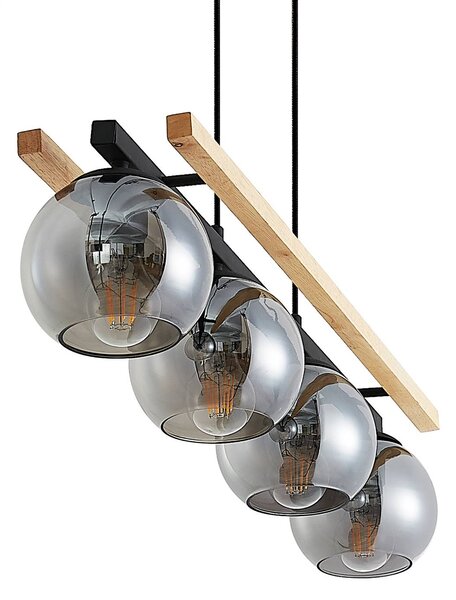 Lindby Enrique függőlámpa, füst, 4 lámpás, üveg, fa, E27