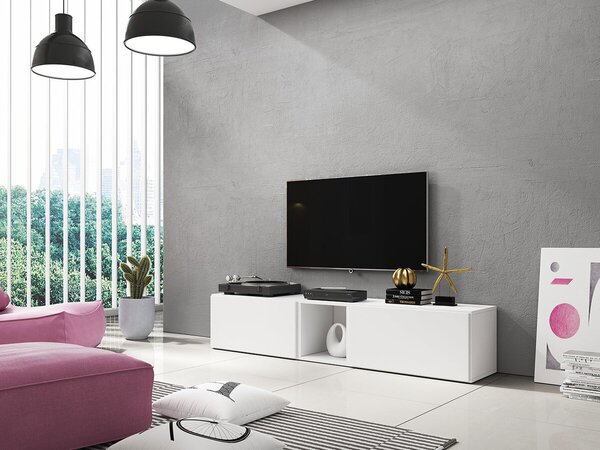 TV-állvány Corbele 115, Közepes sűrűségű farostlemez, Laminált forgácslap, 38x188x39cm, Fehér
