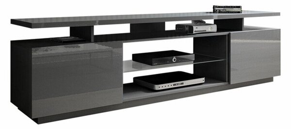 TV-állvány Figura, Közepes sűrűségű farostlemez, Laminált forgácslap, 56x180x40cm, Szürke, Fényes szürke
