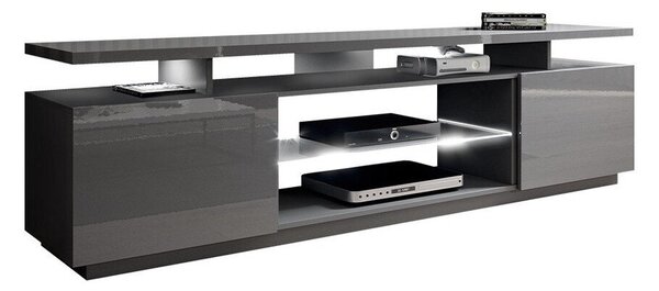 TV-állvány Figura, Közepes sűrűségű farostlemez, Laminált forgácslap, 56x180x40cm, Szürke, Fényes szürke