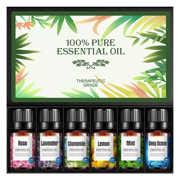 Repedezett és fehér fa mintázatú ultrahangos aroma diffúzor és Pulaiyi 6 részes illóolaj szett