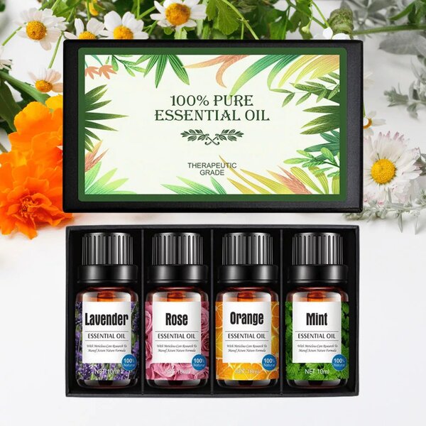 Váza Formájú Ultrahangos Aromaterápiás Diffúzor és Pulaiyi 4 Részes Illóolaj Szett - Sötét Fa