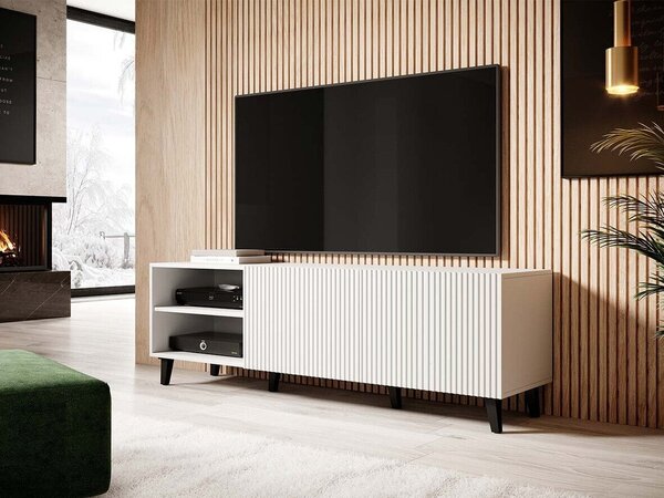 TV-állvány Dicto, Közepes sűrűségű farostlemez, Laminált forgácslap, 52x150x40cm, Fekete, Fehér