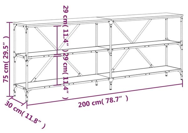 Polcos Konzolasztal - Ipari Stílus - 200x30x75 cm