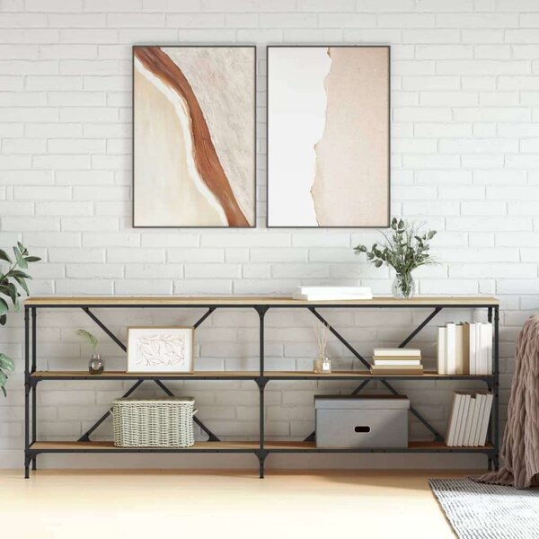 VidaXL sonoma-tölgyszínű szerelt fa és vas konzolasztal 200x30x75 cm