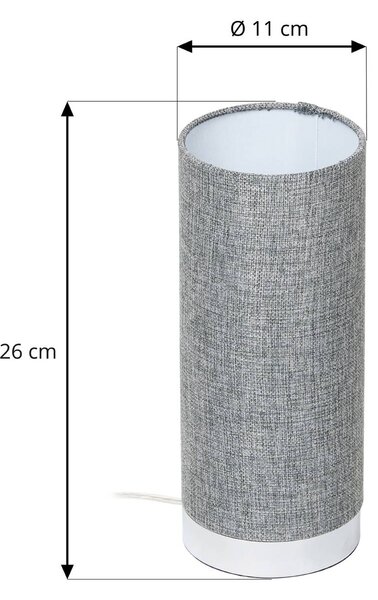 Lindby Ronja szürke asztali lámpa króm talppal, dimmelhető, Alu / szürke / cink, Hálószoba, Textil / szövet / selyem, Modern