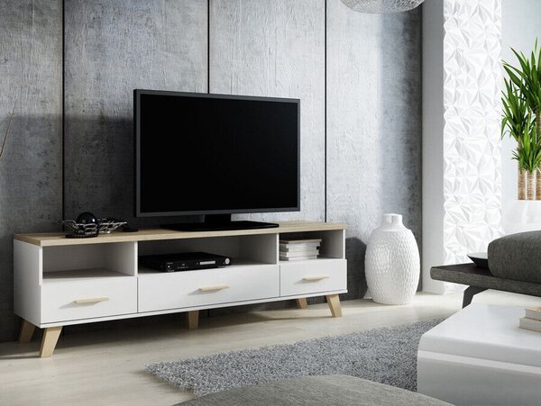 TV-állvány Larfloi 109, Laminált forgácslap, 53x180x40cm, Sonoma tölgy, Fehér
