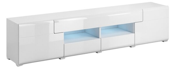 TV-állvány Torsone 113, Laminált forgácslap, 48x208x39cm, Fényes fehér, Fehér