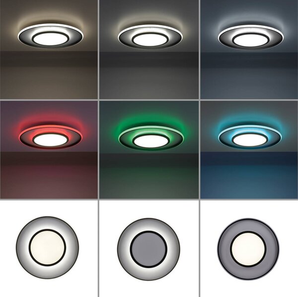 JUST LIGHT. GmbH LED mennyezeti lámpa Arenda Ø60cm, RGB/CCT, szab., dimmelhető, Fekete, Nappali / Étkező, Alumínium, Modern