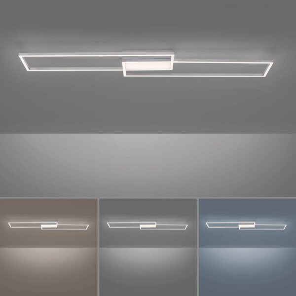 JUST LIGHT. GmbH LED mennyezeti világítás Asmin, CCT, acél, 109,5x25,7cm, dimmelhető, Alu / szürke / cink, Nappali / Étkező, fém