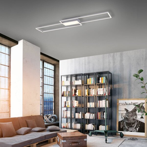 JUST LIGHT. GmbH LED mennyezeti világítás Asmin, CCT, acél, 109,5x25,7cm, dimmelhető, Alu / szürke / cink, Nappali / Étkező, fém