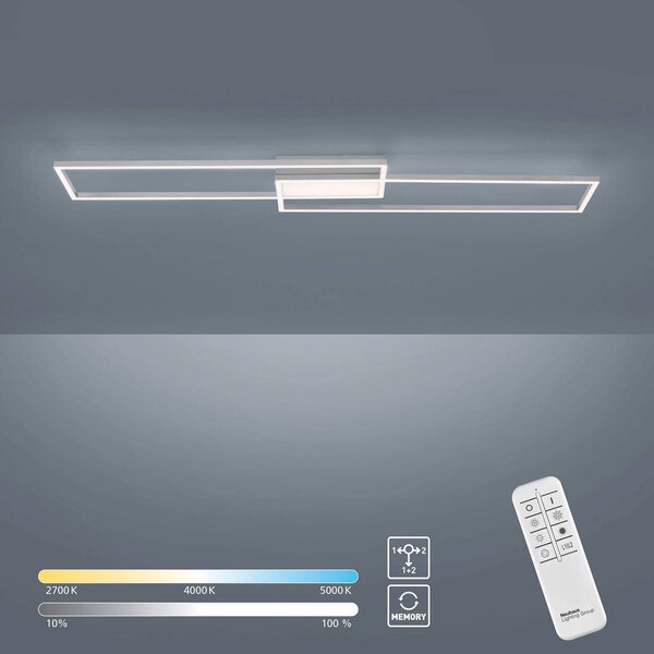 JUST LIGHT. GmbH LED mennyezeti világítás Asmin, CCT, acél, 109,5x25,7cm, dimmelhető, Alu / szürke / cink, Nappali / Étkező, fém