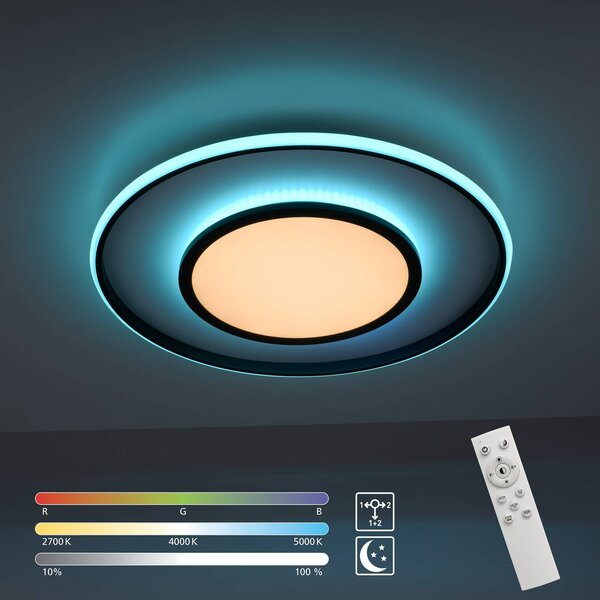 JUST LIGHT. GmbH LED mennyezeti lámpa Arenda Ø60cm, RGB/CCT, szab., dimmelhető, Fekete, Nappali / Étkező, Alumínium, Modern
