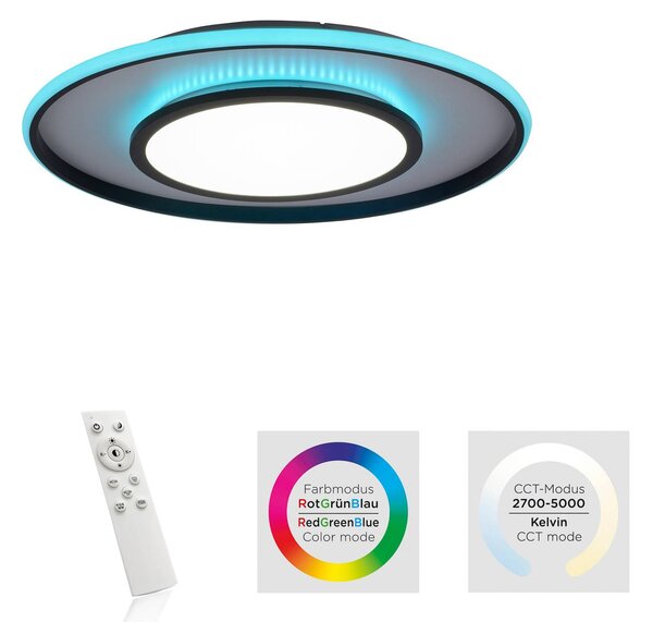 JUST LIGHT. GmbH LED mennyezeti lámpa Arenda Ø60cm, RGB/CCT, szab., dimmelhető, Fekete, Nappali / Étkező, Alumínium, Modern