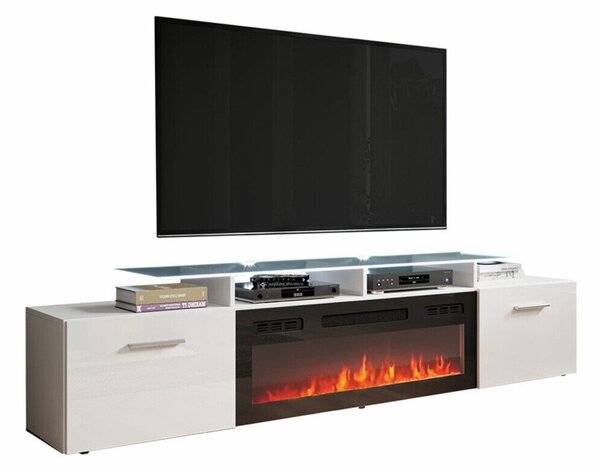 TV-állvány Numerus, Közepes sűrűségű farostlemez, Laminált forgácslap, 49x190x37cm, Fehér, Fényes fehér