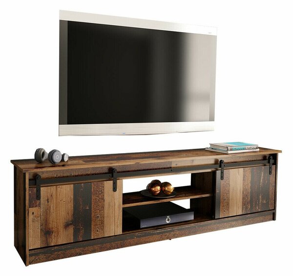 TV-állvány Charlotte 156, Közepes sűrűségű farostlemez, Laminált forgácslap, 57x200x35cm, Érett tölgy