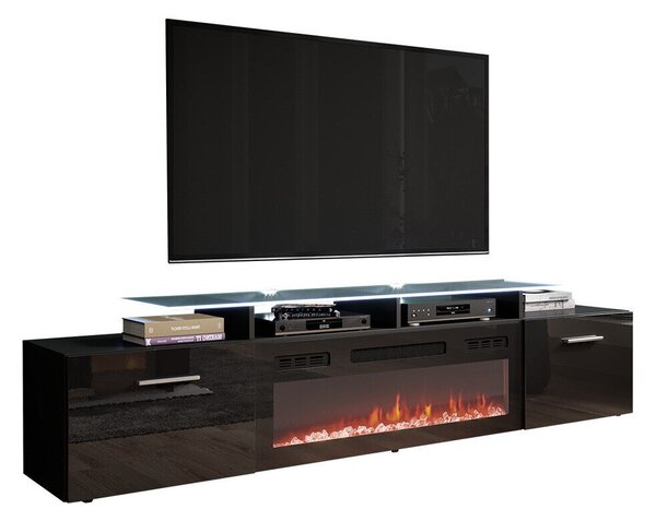TV-állvány Numerus, Közepes sűrűségű farostlemez, Laminált forgácslap, 49x190x37cm, Fekete, Fényes fekete