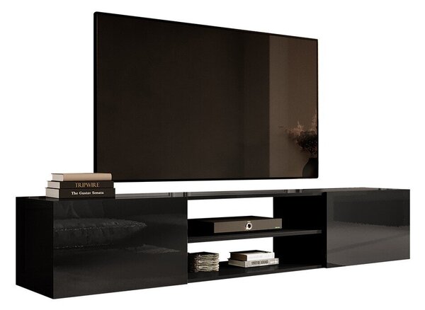 TV-állvány Imago II, Laminált forgácslap, Közepes sűrűségű farostlemez, 37x200x40cm, Fekete, Fényes fekete