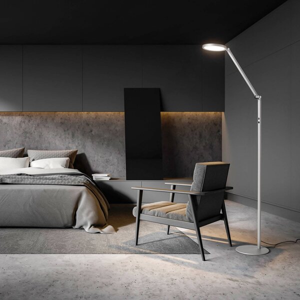 Fabas Luce LED állólámpa Regina, 1 izzós, alumínium, dimmelhető, Alu / szürke / cink, Nappali / Étkező, fém, Modern