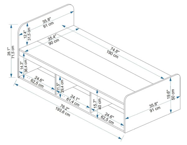 Egyszemélyes ágy 90 cm Pelavi 1 (atlanti fenyő + antracit) (ágyráccsal)