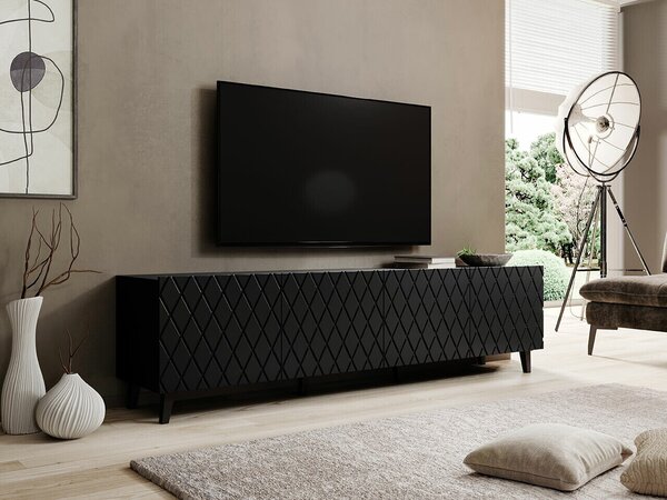 TV-állvány Charlotte 174, Közepes sűrűségű farostlemez, Laminált forgácslap, 52x200x42cm, Fekete