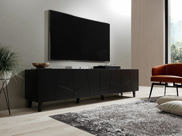 TV-állvány Charlotte 181, Közepes sűrűségű farostlemez, Laminált forgácslap, 53x201x42cm, Fekete