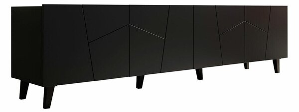 TV-állvány Charlotte 181, Közepes sűrűségű farostlemez, Laminált forgácslap, 53x201x42cm, Fekete